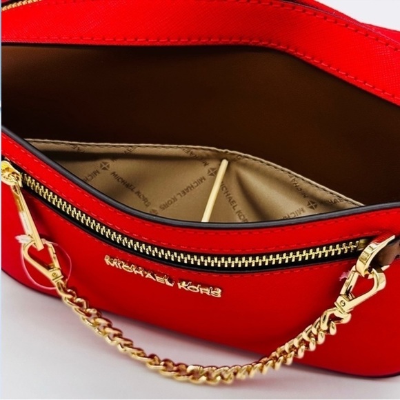 MICHAEL KORS LARGE EW ZIP CHAIN CROSSBODY BAG RED/GOLD - Picture 8 of 13